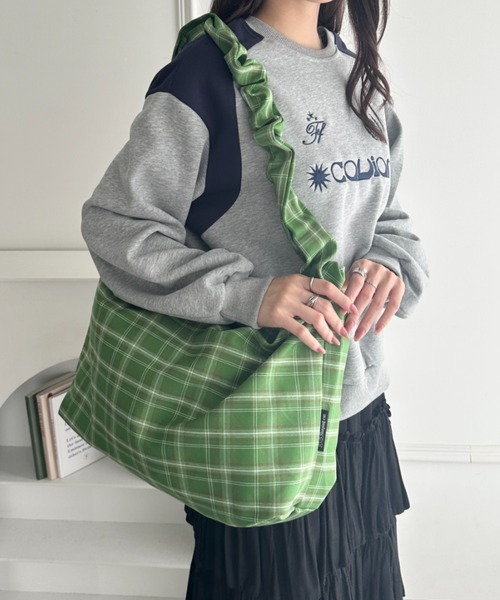 セール】【A4収納可】ギャザーショルダーチェック柄バッグ（ショルダー