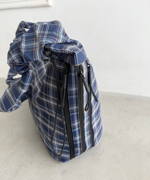 セール】【A4収納可】ギャザーショルダーチェック柄バッグ（ショルダー