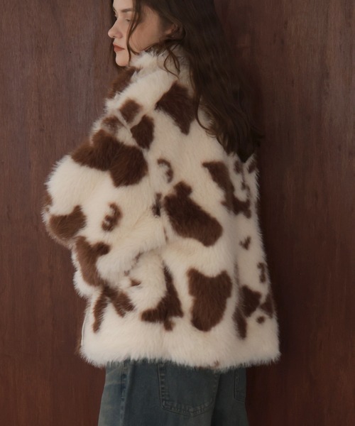 古着　クマジャン風　ニットジャケット　ブラウン　M アニマルファーフェイク裏地. 古着 クマジャン風 ニットジャケット ブラウン M アニマルファー