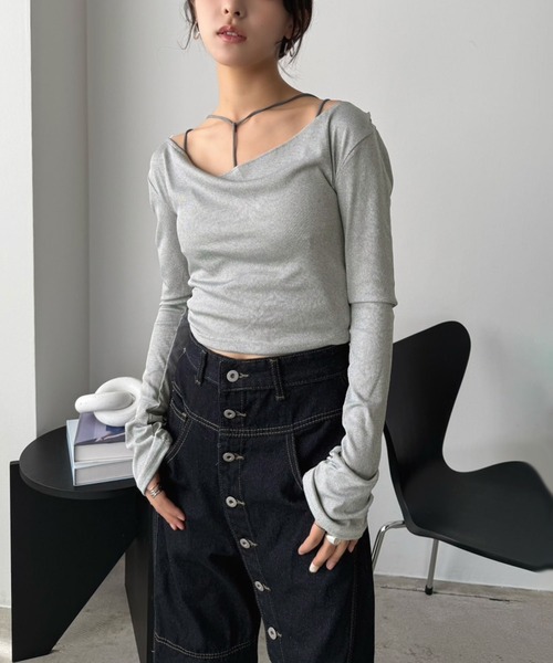 Jewelobe(ジュエローブ)の「ルーズネックフードタイトカットソー(Tシャツ/カットソー・レディース・ホワイト/グレー/ブラック・FREE)」の14枚目の写真