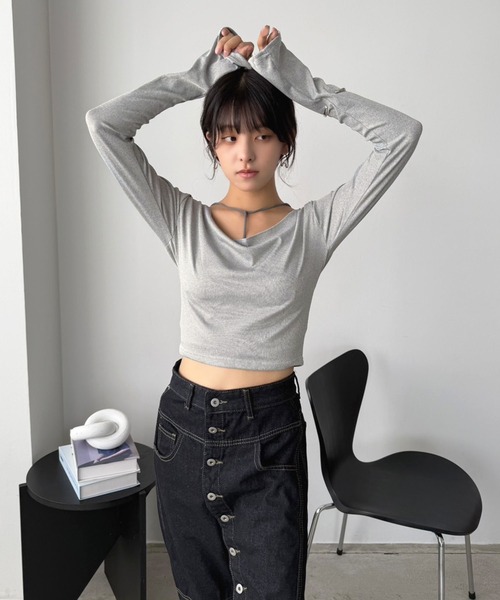 Jewelobe(ジュエローブ)の「ルーズネックフードタイトカットソー(Tシャツ/カットソー・レディース・ホワイト/グレー/ブラック・FREE)」の17枚目の写真