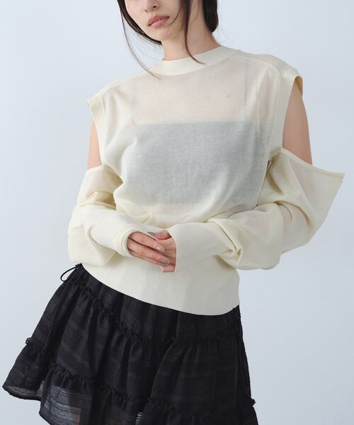 CODE A(コードエー)の「multiway knit cardigan(カーディガン/ボレロ・レディース・オフホワイト/チャコールグレー/ピンク・00)」の10枚目の写真