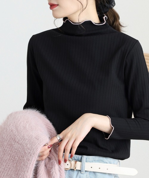 EGLANTINE(エグランティーヌ)の「EGLANTINE 前後2way 配色メロウ インナーカットソー(Tシャツ/カットソー・レディース・ブラック/ダークグリーン/キャメル/ワインレッド/チャコールグレー・38)」の19枚目の写真
