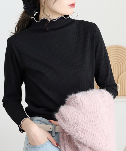 EGLANTINE(エグランティーヌ)の「EGLANTINE 前後2way 配色メロウ インナーカットソー(Tシャツ/カットソー・レディース・ブラック/ダークグリーン/キャメル/ワインレッド/チャコールグレー・38)」の20枚目の写真