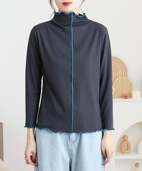 EGLANTINE(エグランティーヌ)の「EGLANTINE 前後2way 配色メロウ インナーカットソー(Tシャツ/カットソー・レディース・ブラック/ダークグリーン/キャメル/ワインレッド/チャコールグレー・38)」の8枚目の写真