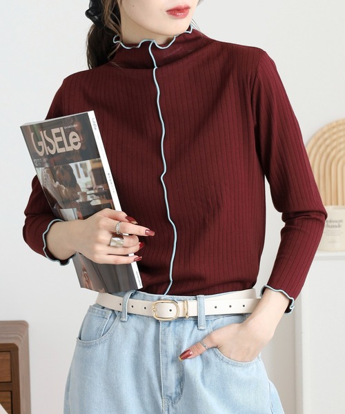 EGLANTINE(エグランティーヌ)の「EGLANTINE 前後2way 配色メロウ インナーカットソー(Tシャツ/カットソー・レディース・ブラック/ダークグリーン/キャメル/ワインレッド/チャコールグレー・38)」の6枚目の写真