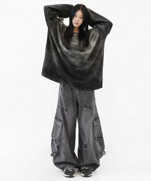 minsobi（ミンソビ）の「カーブフィットワイドデニムカーゴ（デニムパンツ・メンズ・ブラック・FREE）」の16枚目の写真