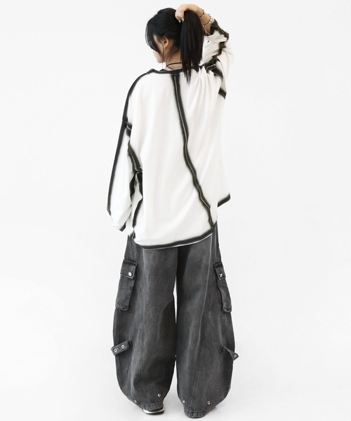 minsobi（ミンソビ）の「カーブフィットワイドデニムカーゴ（デニムパンツ・メンズ・ブラック・FREE）」の4枚目の写真