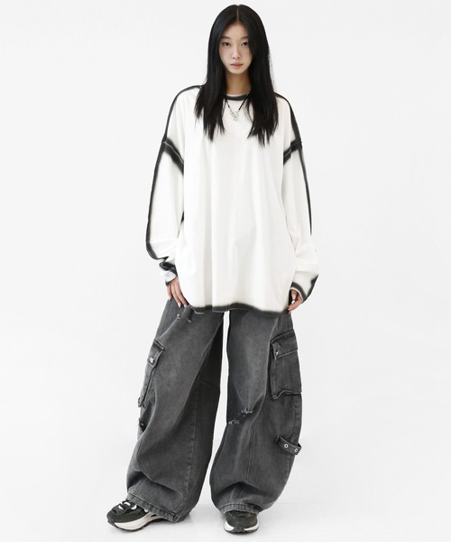 minsobi（ミンソビ）の「カーブフィットワイドデニムカーゴ（デニムパンツ・メンズ・ブラック・FREE）」の5枚目の写真