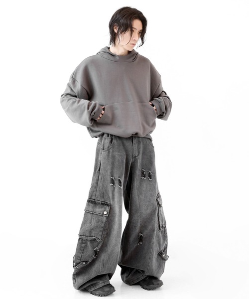 minsobi（ミンソビ）の「カーブフィットワイドデニムカーゴ（デニムパンツ・メンズ・ブラック・FREE）」の13枚目の写真