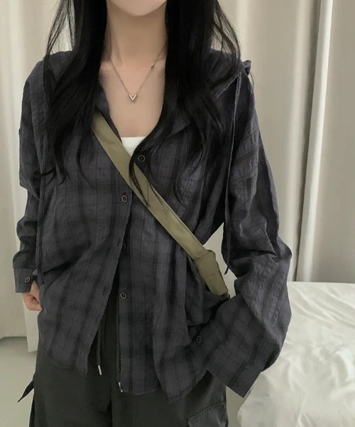 LAMPOON】オーバーサイズチェックシャツパーカー（パーカー）｜UP