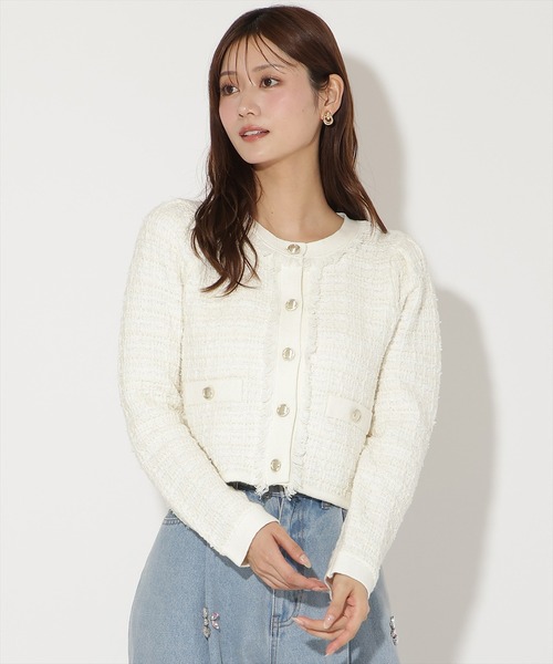AND COUTURE（アンドクチュール）の「ツイードライクニットカーディガン（カーディガン/ボレロ・レディース・ブラック/ブラック系その他/オフホワイト・FREE）」の2枚目の写真