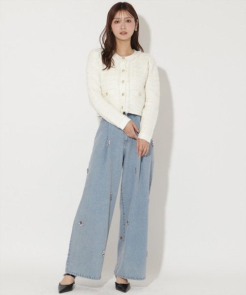 AND COUTURE（アンドクチュール）の「ツイードライクニットカーディガン（カーディガン/ボレロ・レディース・ブラック/ブラック系その他/オフホワイト・FREE）」の9枚目の写真