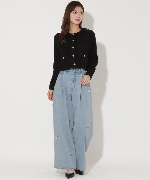 AND COUTURE（アンドクチュール）の「ツイードライクニットカーディガン（カーディガン/ボレロ・レディース・ブラック/ブラック系その他/オフホワイト・FREE）」の15枚目の写真