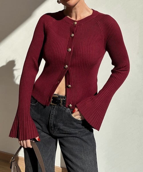 a lot of love（ア ロット オブ ラブ）の「ベルスリーブ リブニットカーディガン（カーディガン/ボレロ・レディース・ブラック/ホワイト/ボルドー・FREE）」の3枚目の写真