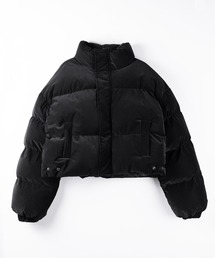 【 大好評につきロゴ無しバージョン追加! 】グランジロゴ刺繍ショートパフダウンジャケット / grunge logo embroidery short puff down jacket