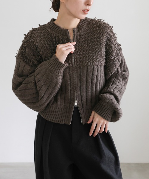 セール】ループデザインダブルジップカーディガン（カーディガン