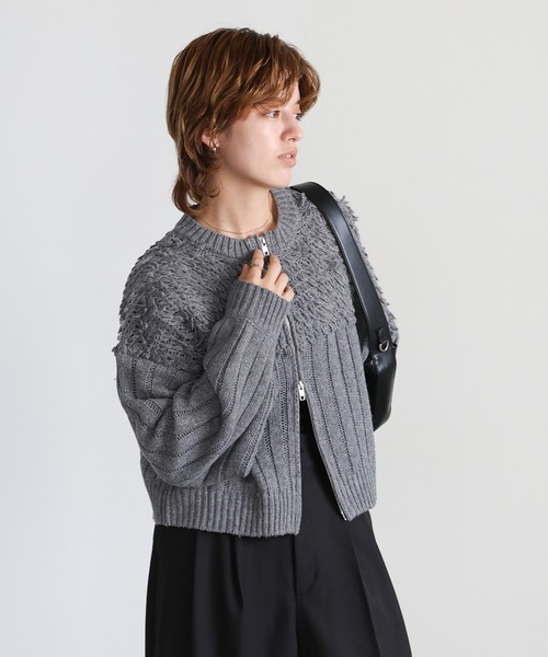 select MOCA(セレクトモカ)の「ループデザインダブルジップカーディガン(カーディガン/ボレロ・レディース・ブラウン/グレー・FREE)」の5枚目の写真
