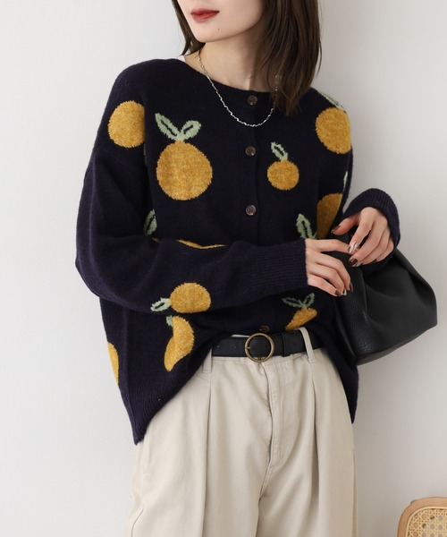 BARNDOOR（バーンドア）の「みかん ジャカード カーデ（カーディガン/ボレロ・レディース・ブラウン/グレー/ネイビー/グリーン・FREE）」の4枚目の写真