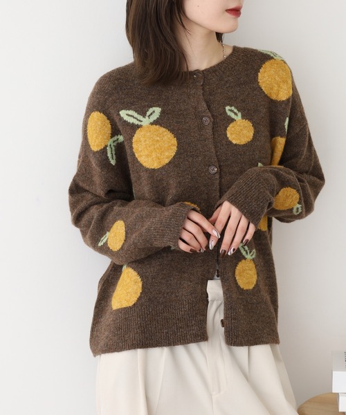 BARNDOOR（バーンドア）の「みかん ジャカード カーデ（カーディガン/ボレロ・レディース・ブラウン/グレー/ネイビー/グリーン・FREE）」の13枚目の写真