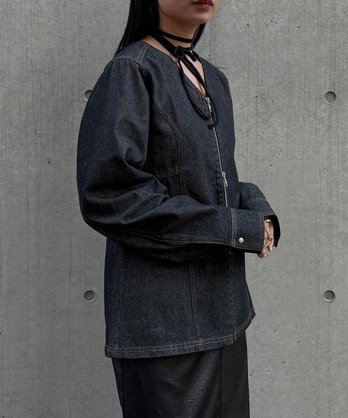 &g'aime（アンジェム）の「【&g'aime】デニムWジップチュニック　Denim Double-Zip Tunic（シャツ/ブラウス・レディース・ブルー/ブラック・FREE）」の12枚目の写真