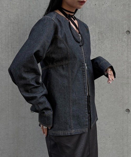 &g'aime（アンジェム）の「【&g'aime】デニムWジップチュニック　Denim Double-Zip Tunic（シャツ/ブラウス・レディース・ブルー/ブラック・FREE）」の13枚目の写真