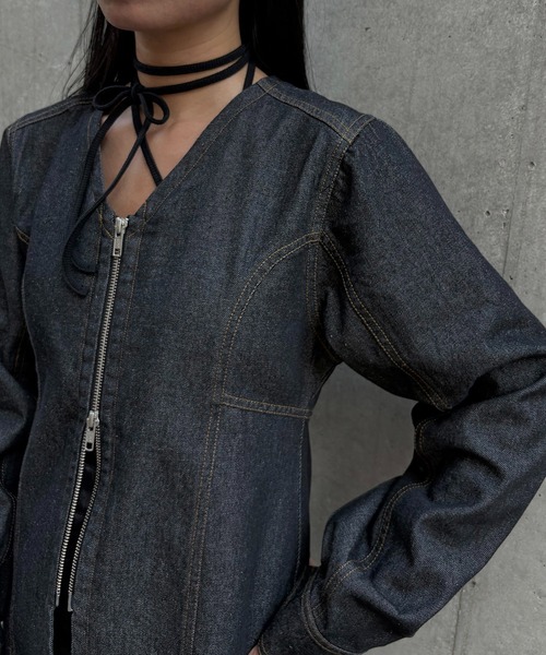 &g'aime（アンジェム）の「【&g'aime】デニムWジップチュニック　Denim Double-Zip Tunic（シャツ/ブラウス・レディース・ブルー/ブラック・FREE）」の11枚目の写真