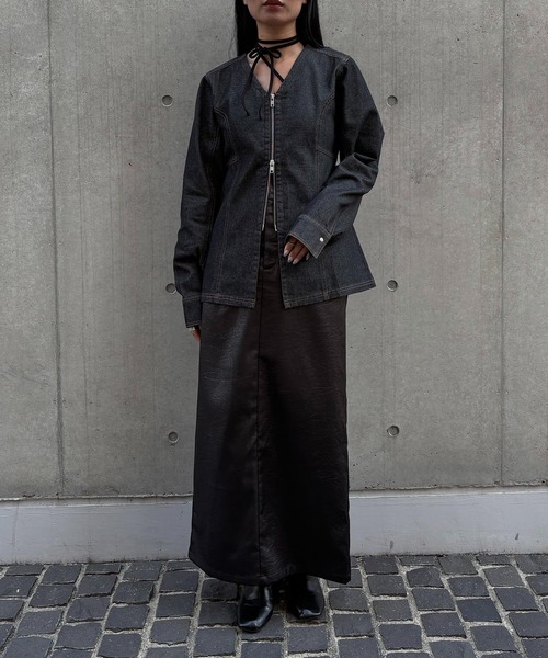 &g'aime（アンジェム）の「【&g'aime】デニムWジップチュニック　Denim Double-Zip Tunic（シャツ/ブラウス・レディース・ブルー/ブラック・FREE）」の17枚目の写真