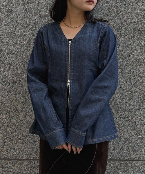 &g'aime（アンジェム）の「【&g'aime】デニムWジップチュニック　Denim Double-Zip Tunic（シャツ/ブラウス・レディース・ブルー/ブラック・FREE）」の21枚目の写真