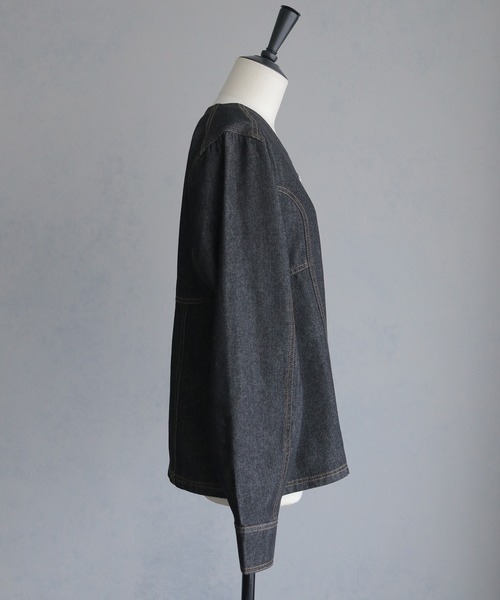 &g'aime（アンジェム）の「【&g'aime】デニムWジップチュニック　Denim Double-Zip Tunic（シャツ/ブラウス・レディース・ブルー/ブラック・FREE）」の3枚目の写真