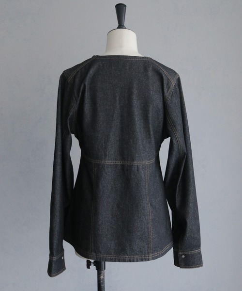 &g'aime（アンジェム）の「【&g'aime】デニムWジップチュニック　Denim Double-Zip Tunic（シャツ/ブラウス・レディース・ブルー/ブラック・FREE）」の4枚目の写真