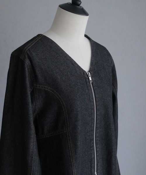 &g'aime（アンジェム）の「【&g'aime】デニムWジップチュニック　Denim Double-Zip Tunic（シャツ/ブラウス・レディース・ブルー/ブラック・FREE）」の5枚目の写真