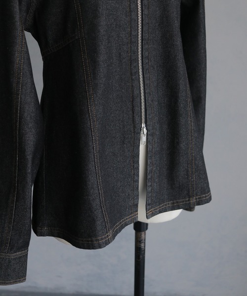 &g'aime（アンジェム）の「【&g'aime】デニムWジップチュニック　Denim Double-Zip Tunic（シャツ/ブラウス・レディース・ブルー/ブラック・FREE）」の6枚目の写真