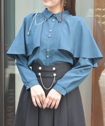 【即日発送】フロントチェーンブラウス　紺色　S 新品 即日発送】フロントチェーンブラウス 紺色 S 新品