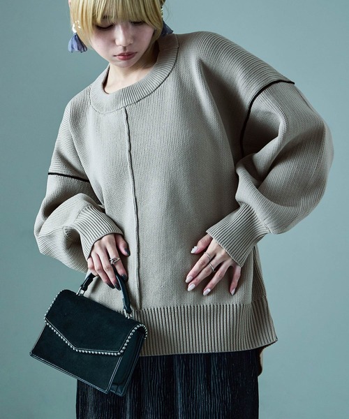 Fashion Letter(ファッションレター)の「ダンボールニット ボリューム袖 コクーンニット(ニット/セーター・レディース・アイボリー/ブラック/グレー・M)」の3枚目の写真