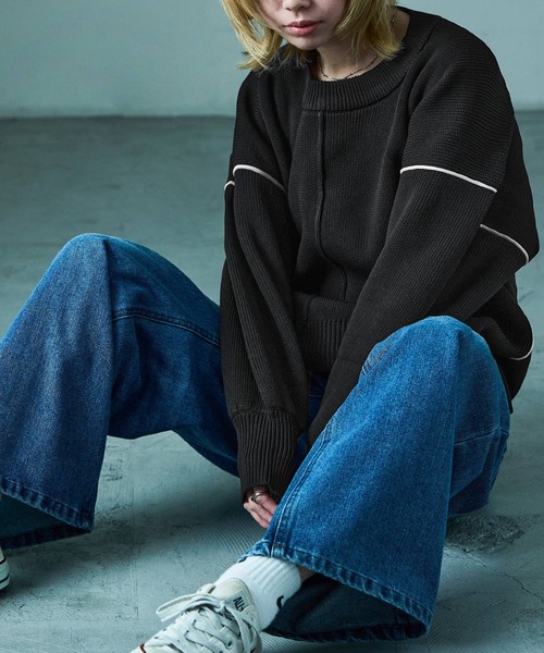 Fashion Letter(ファッションレター)の「ダンボールニット ボリューム袖 コクーンニット(ニット/セーター・レディース・アイボリー/ブラック/グレー・M)」の2枚目の写真
