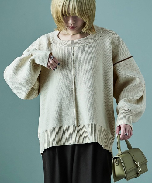 Fashion Letter(ファッションレター)の「ダンボールニット ボリューム袖 コクーンニット(ニット/セーター・レディース・アイボリー/ブラック/グレー・M)」の14枚目の写真