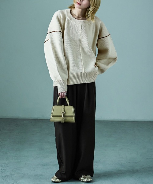 Fashion Letter(ファッションレター)の「ダンボールニット ボリューム袖 コクーンニット(ニット/セーター・レディース・アイボリー/ブラック/グレー・M)」の15枚目の写真