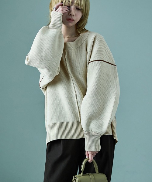 Fashion Letter(ファッションレター)の「ダンボールニット ボリューム袖 コクーンニット(ニット/セーター・レディース・アイボリー/ブラック/グレー・M)」の16枚目の写真