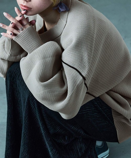 Fashion Letter(ファッションレター)の「ダンボールニット ボリューム袖 コクーンニット(ニット/セーター・レディース・アイボリー/ブラック/グレー・M)」の22枚目の写真