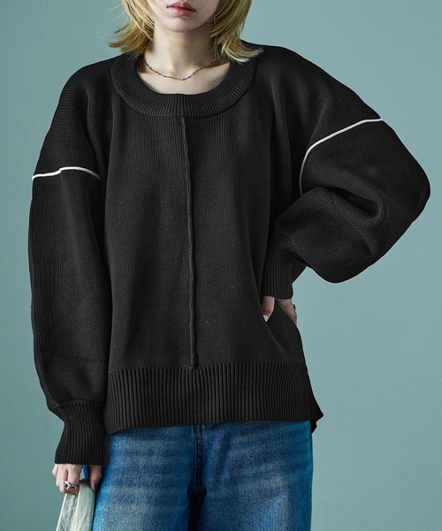 Fashion Letter(ファッションレター)の「ダンボールニット ボリューム袖 コクーンニット(ニット/セーター・レディース・アイボリー/ブラック/グレー・M)」の4枚目の写真