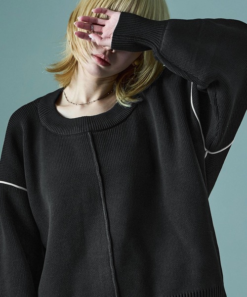 Fashion Letter(ファッションレター)の「ダンボールニット ボリューム袖 コクーンニット(ニット/セーター・レディース・アイボリー/ブラック/グレー・M)」の6枚目の写真