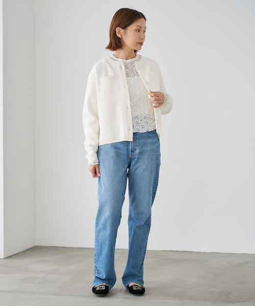 IENA（イエナ）の「《追加》スーパーファインスムースクルーカーディガン（カーディガン/ボレロ・レディース・チョコ/アイボリー/レッド・FREE）」の5枚目の写真