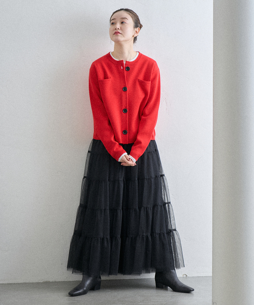 IENA（イエナ）の「《追加》スーパーファインスムースクルーカーディガン（カーディガン/ボレロ・レディース・チョコ/アイボリー/レッド・FREE）」の10枚目の写真