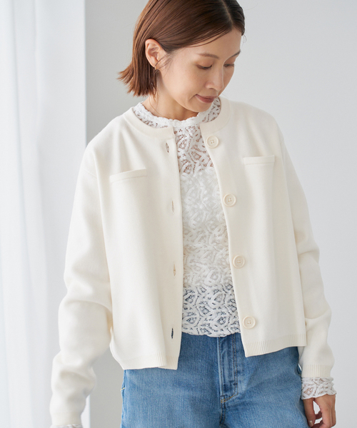 IENA（イエナ）の「《追加》スーパーファインスムースクルーカーディガン（カーディガン/ボレロ・レディース・チョコ/アイボリー/レッド・FREE）」の17枚目の写真