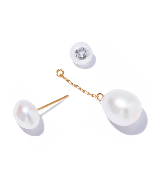 les bonbon(ルボンボン)の「【les bonbon】organic double pearl pierce/オーガニック ダブル パール ピアス(ピアス(両耳用)・レディース・イエローゴールド・FREE)」の3枚目の写真