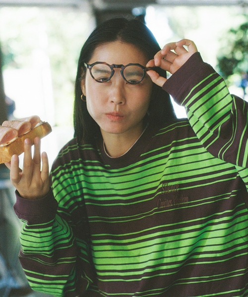 ＪＵＧＬＡＮＳ（ユグランス）の「田中シェン ボーダー天竺ロンT（Tシャツ/カットソー・レディース・ネイビー/ブラウン・ONE SIZE）」の2枚目の写真