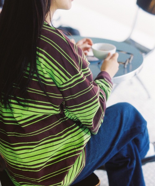 ＪＵＧＬＡＮＳ（ユグランス）の「田中シェン ボーダー天竺ロンT（Tシャツ/カットソー・レディース・ネイビー/ブラウン・ONE SIZE）」の5枚目の写真