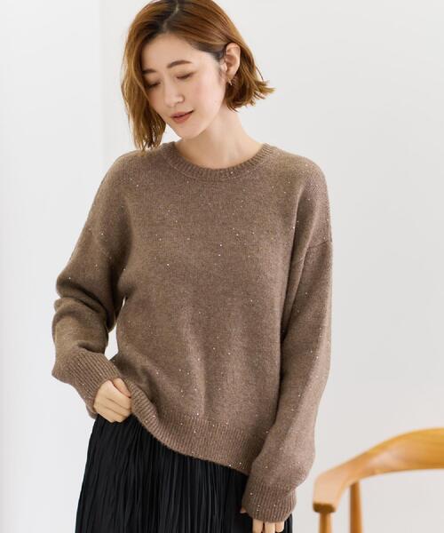 grove(グローブ)の「華やぎ冬ニット ミニスパンコールフェザーニット(ニット/セーター・レディース・チャコールグレー/ダークブラウン/オフホワイト/ベビーピンク・03/02/04/01/05)」の3枚目の写真