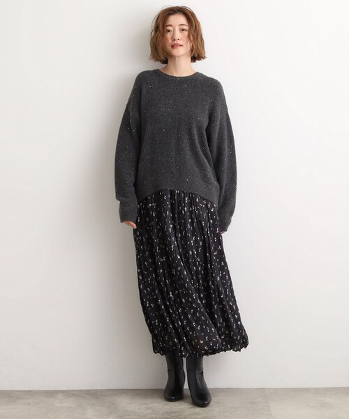 grove(グローブ)の「華やぎ冬ニット ミニスパンコールフェザーニット(ニット/セーター・レディース・チャコールグレー/ダークブラウン/オフホワイト/ベビーピンク・03/02/04/01/05)」の11枚目の写真